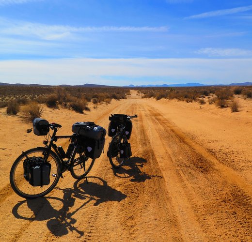 Bike trip through desert landscape USA