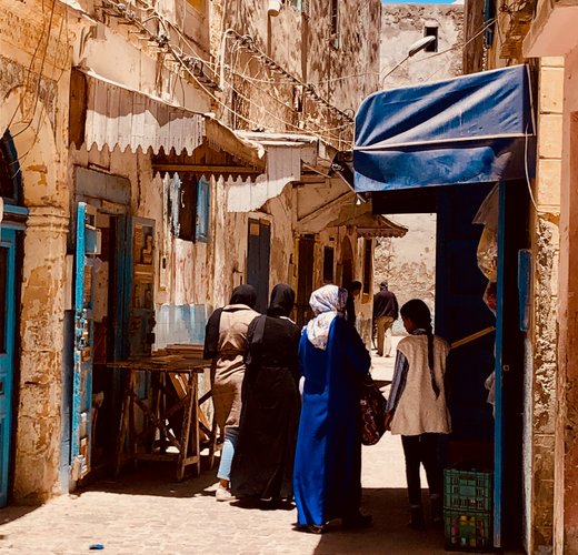 The narrow streets of the medina of Essaouira.