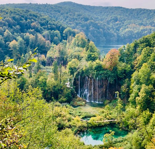 Waterfall in emerald pools in Plitvice National Park, Croatia